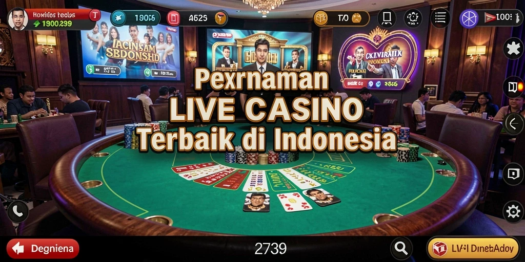 Screenshot gameplay Live Casino yang menampilkan dealer langsung dan suasana kasino.