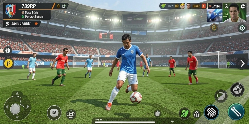 Screenshot gameplay 789RP dengan aksi sepak bola yang mendebarkan.