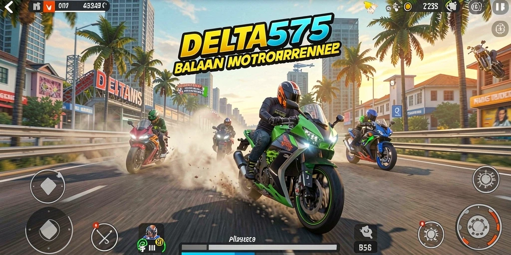 Screenshot gameplay <strong>DELTA575</strong> menampilkan balapan seru di lintasan yang menantang.