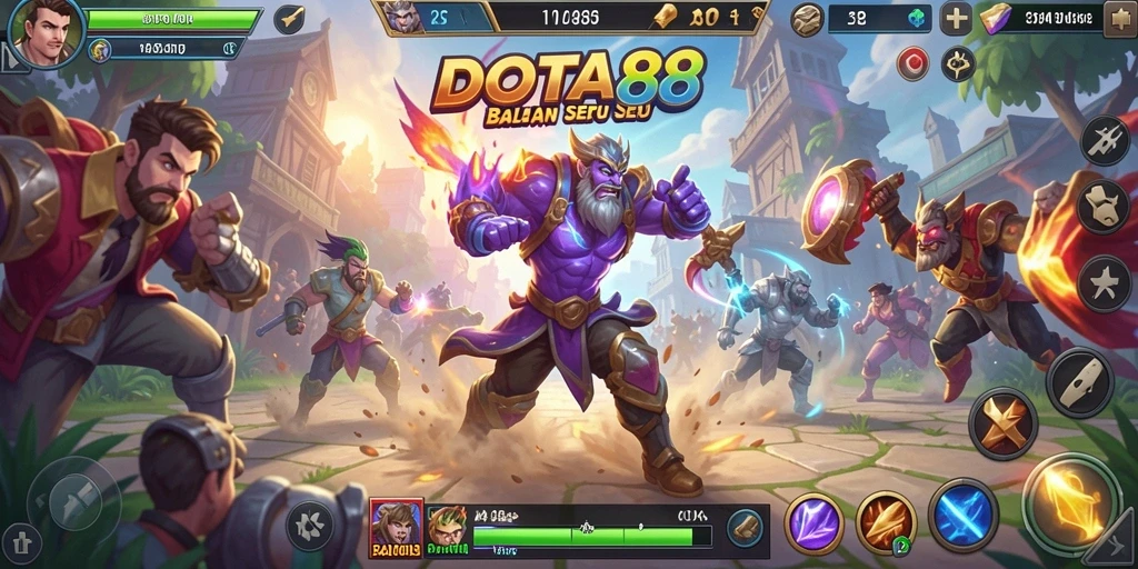 Tampilan gameplay seru DOTA88 dengan mobil balap di lintasan.