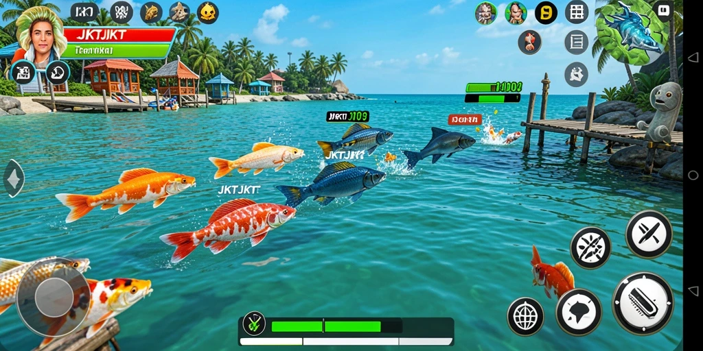 Tampilan gameplay JKTJKT yang seru dalam menembak ikan.