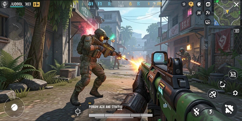 Tampilan seru dan intens dari gameplay JUDOL303 dalam mode FPS.
