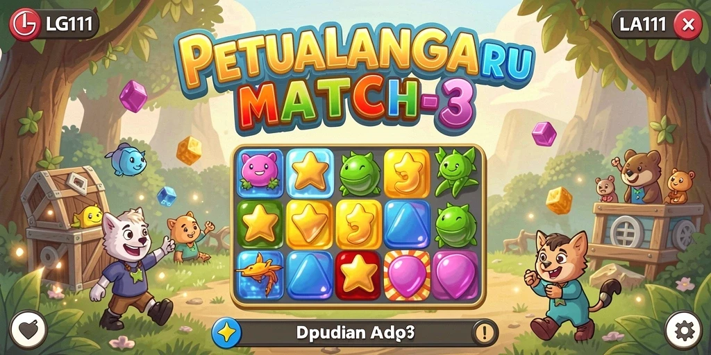 Screenshot gameplay LG111 menunjukkan aksi seru dalam menyusun kombinasi permata.