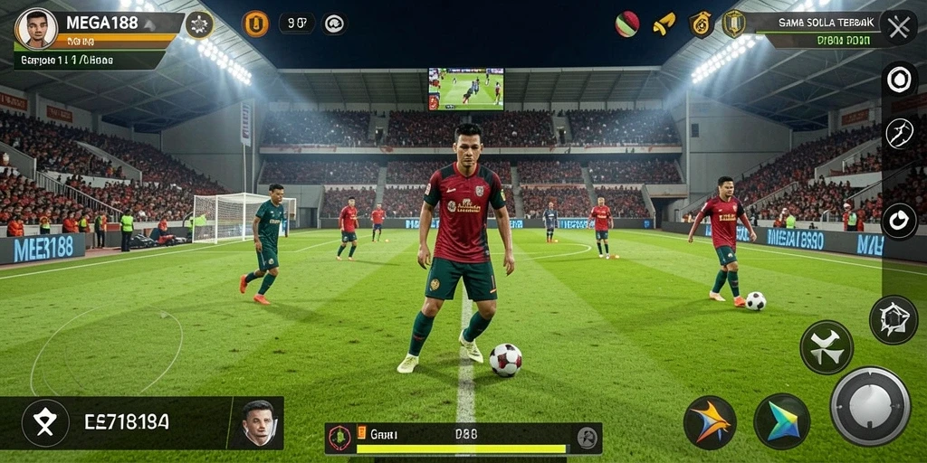 Tampilan gameplay MEGA188 dengan aksi sepak bola yang mendebarkan.