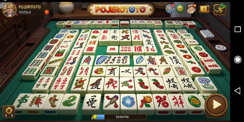Tampilan gameplay seru di POJEROTOTO dengan ubin Mahjong.