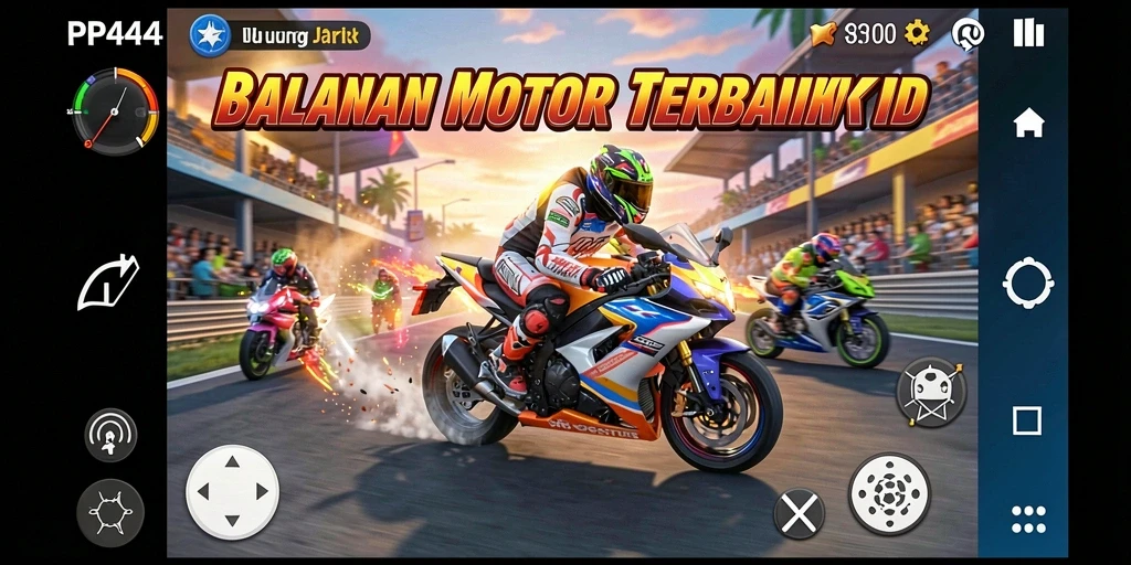 Screenshot utama PP444 menampilkan balapan motor yang seru dan grafis yang memukau.