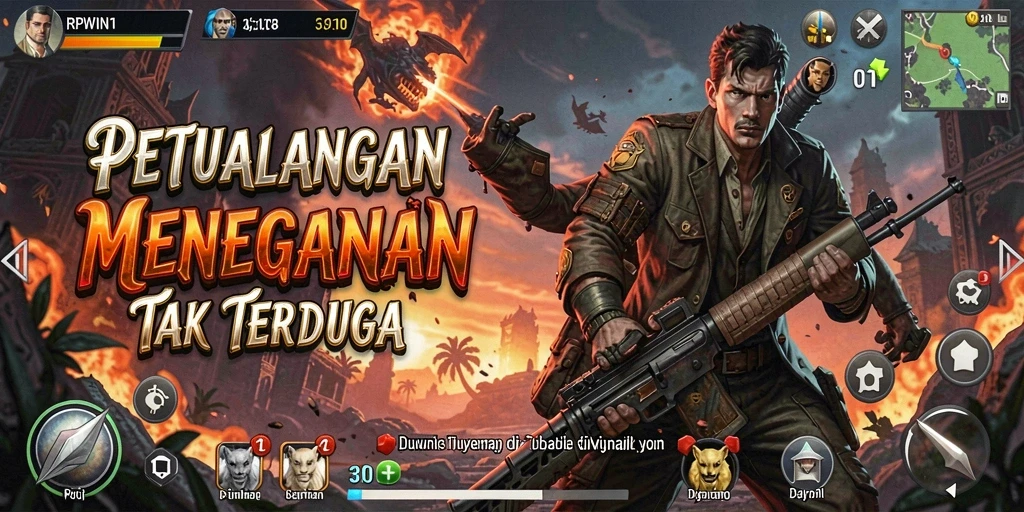 Screenshot menunjukkan aksi petualangan mendebarkan dalam RPWIN1.