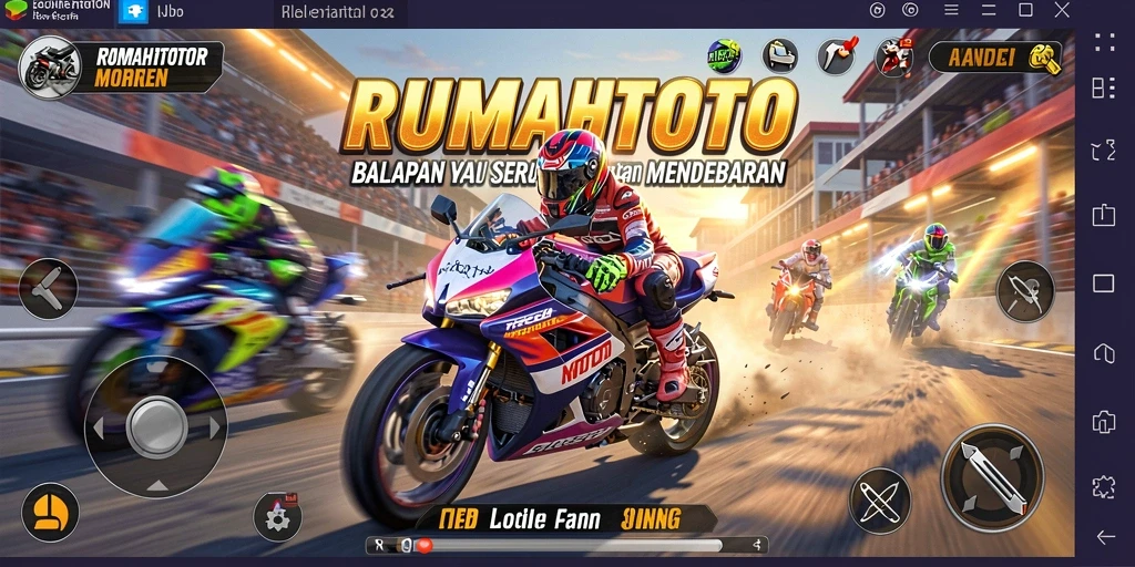 Tampilan gameplay RUMAHTOTO menampilkan balapan motor yang mendebarkan dan seru.