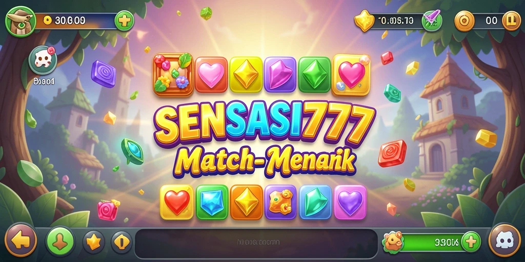 Screenshot SENSASI777 menunjukkan keseruan gameplay Match-3 yang penuh warna.