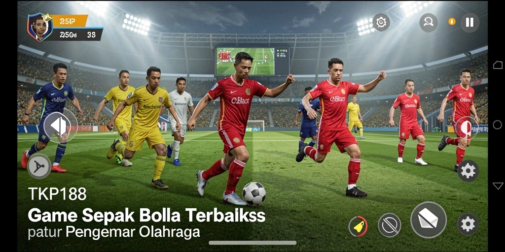 Screenshot gameplay TKP188 menunjukkan aksi sepak bola yang seru.