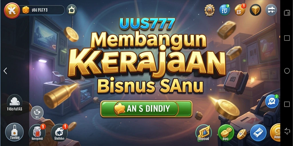 Screenshot utama UUS777 menampilkan gameplay membangun kerajaan bisnis.