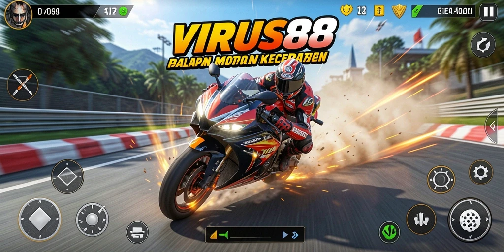 Tampilan gameplay <strong>VIRUS88</strong> yang penuh aksi dan kecepatan.