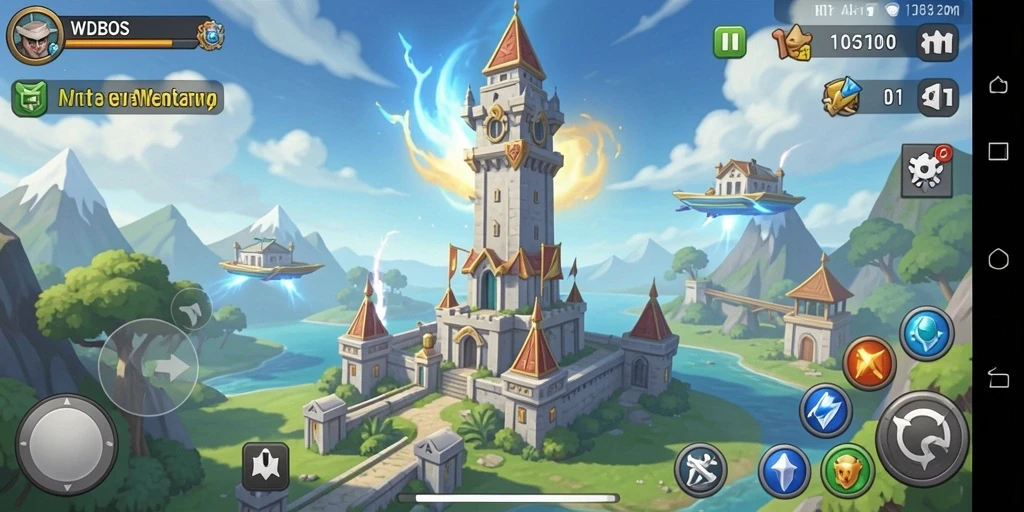 Tampilan menarik gameplay Tower Defense di WDBOS dengan berbagai menara.