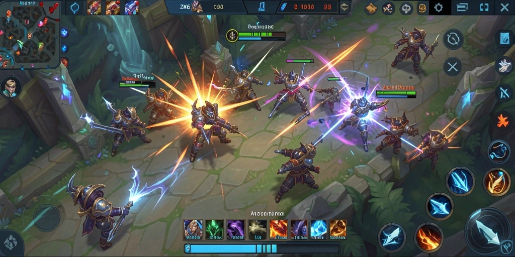 Tampilan gameplay mendebarkan dalam ZK6 di arena MOBA.